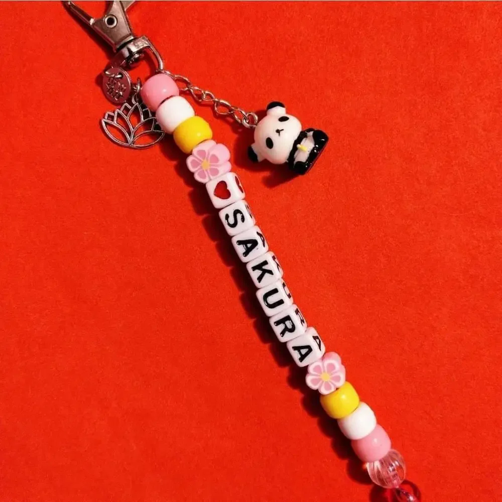 Handmade Kawaii Sakura Panda Lotus Charm Kandi Keychain